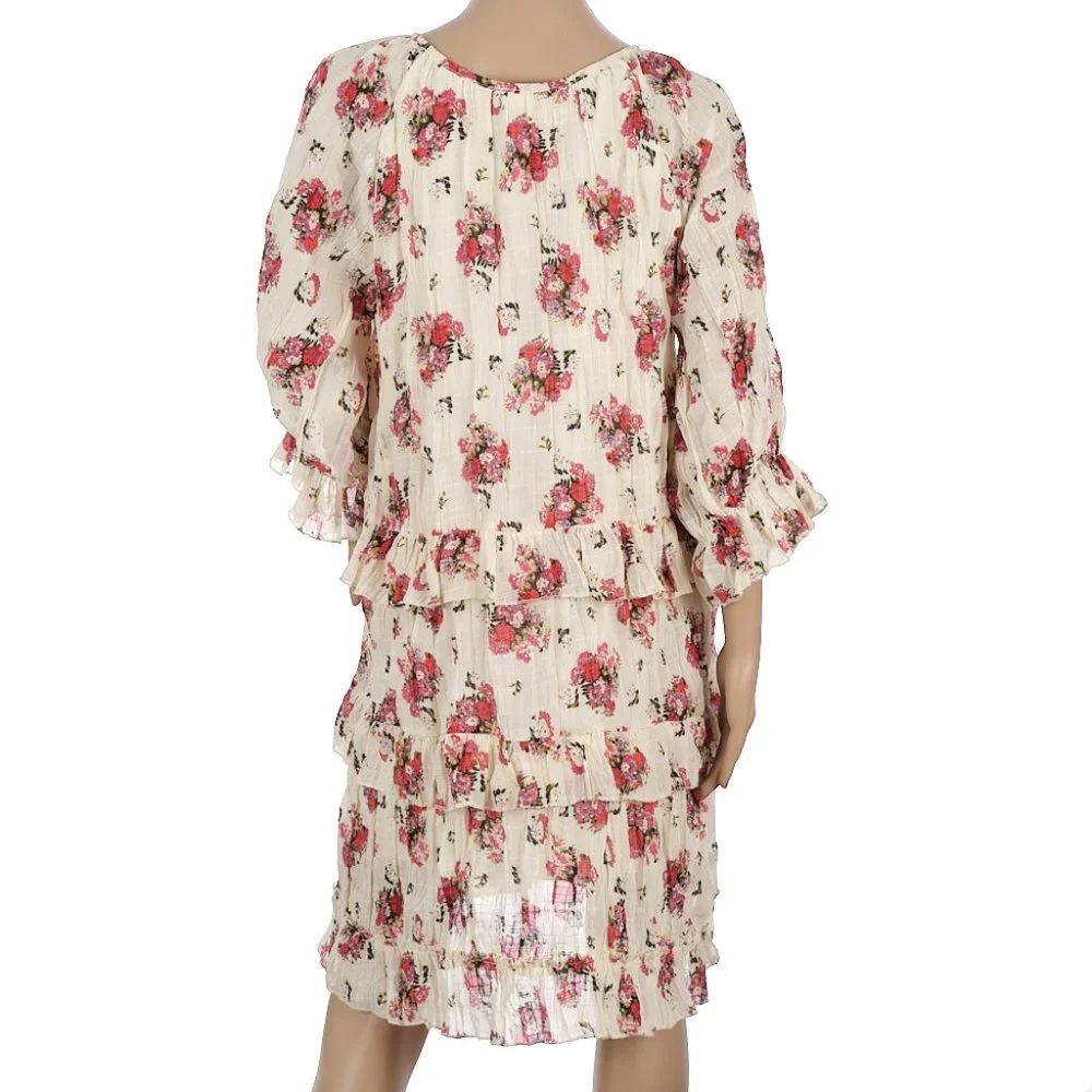 POL Floral Print Tiered Ruffle Trim Hem Mini Dress Large - Picture 3 of 9